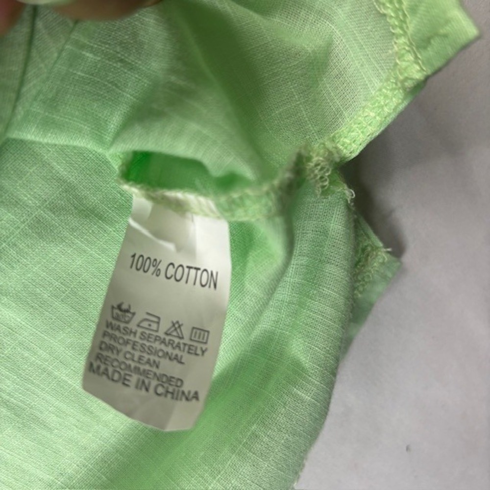 Women's 100% Cotton Lime Green Textured Blouse Floral Art Print Short Sleeve Top - Picture 9 of 12